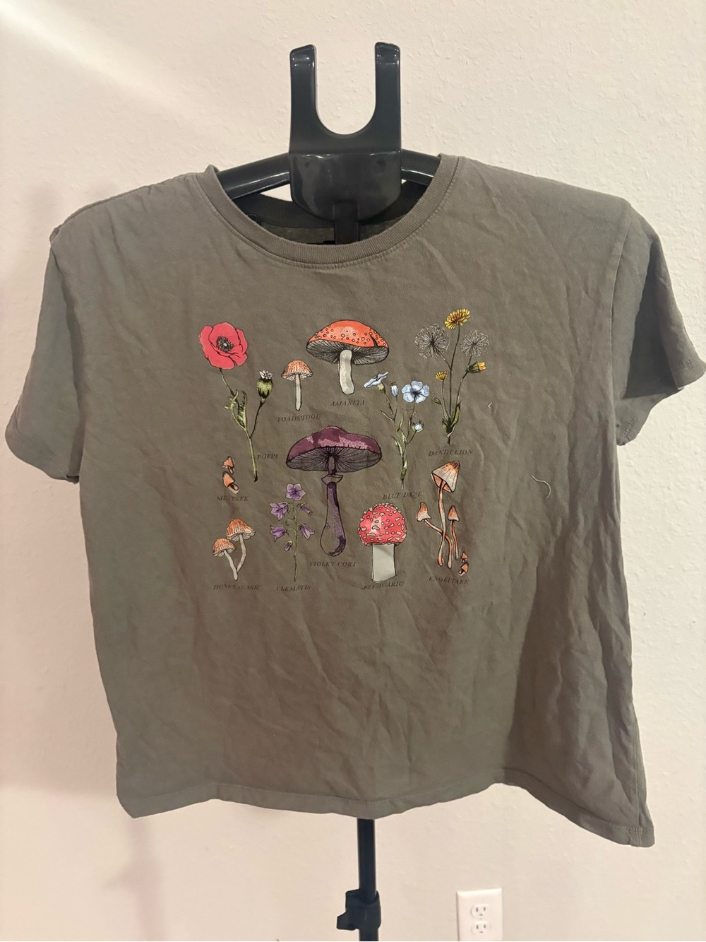 Olive Green Short-Sleeve Mushroom & Wildflower Graphic Tee